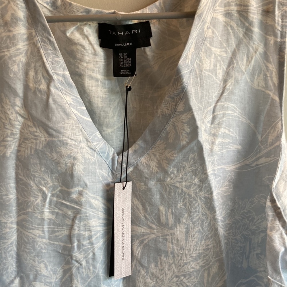 Women's 2X Tahari Blue and White Linen Dress - Picture 2 of 3